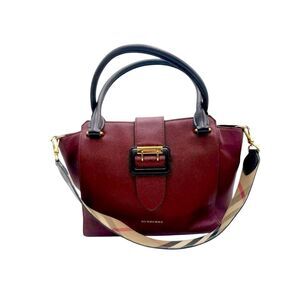 Burberry Medium Pebble Grained Burgundy Leather 2way Buckle Satchel Auth